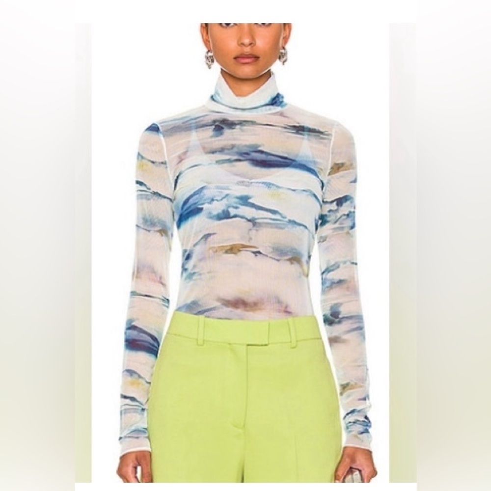 NWT Jonathan Simkhai Charli Watercolor Print Turtleneck Top. Size S